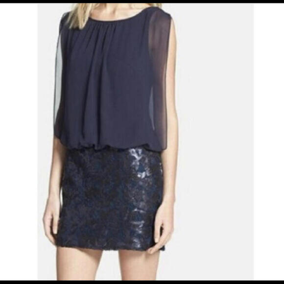 Aidan Aidan MATTOX navy blouson mini dress - Picture 1 of 7